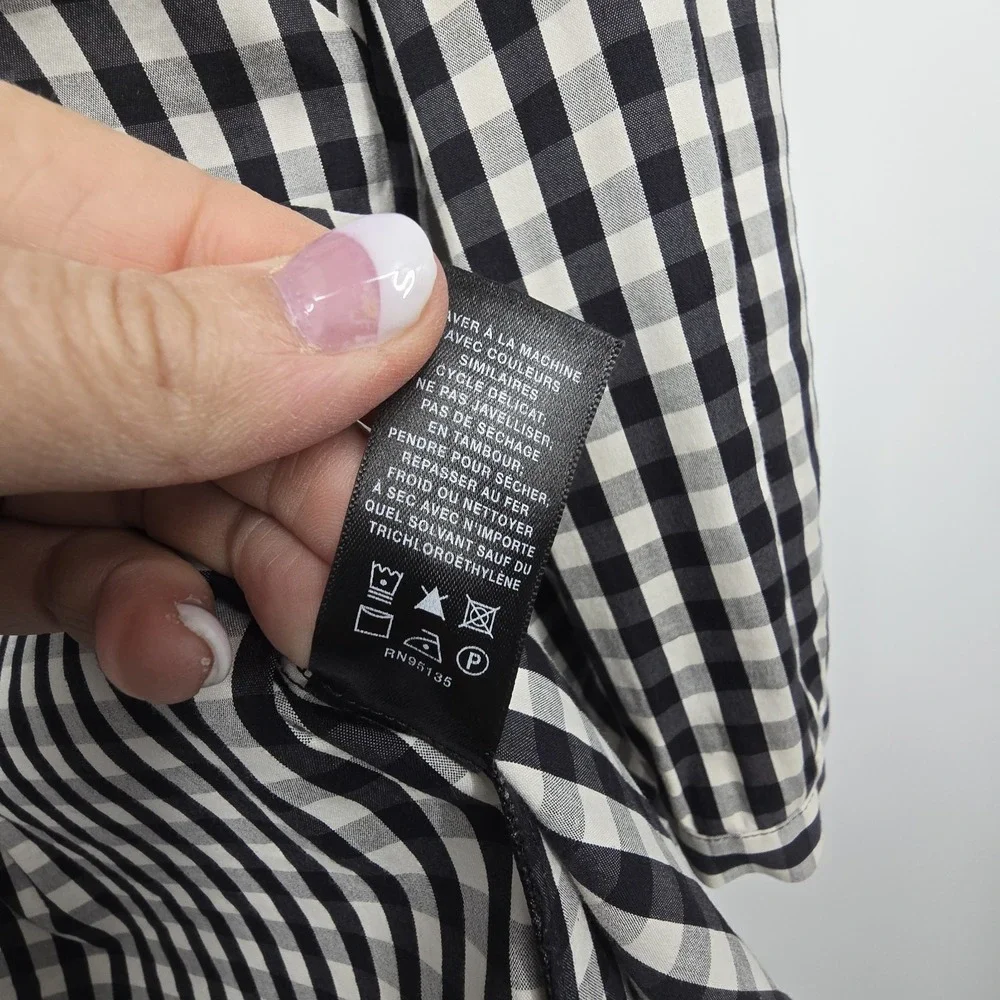 Lafayette 148 NY Leigh Gingham Check Shirt Womens Sz 8 Black White Preppy Picnic - Picture 11 of 13